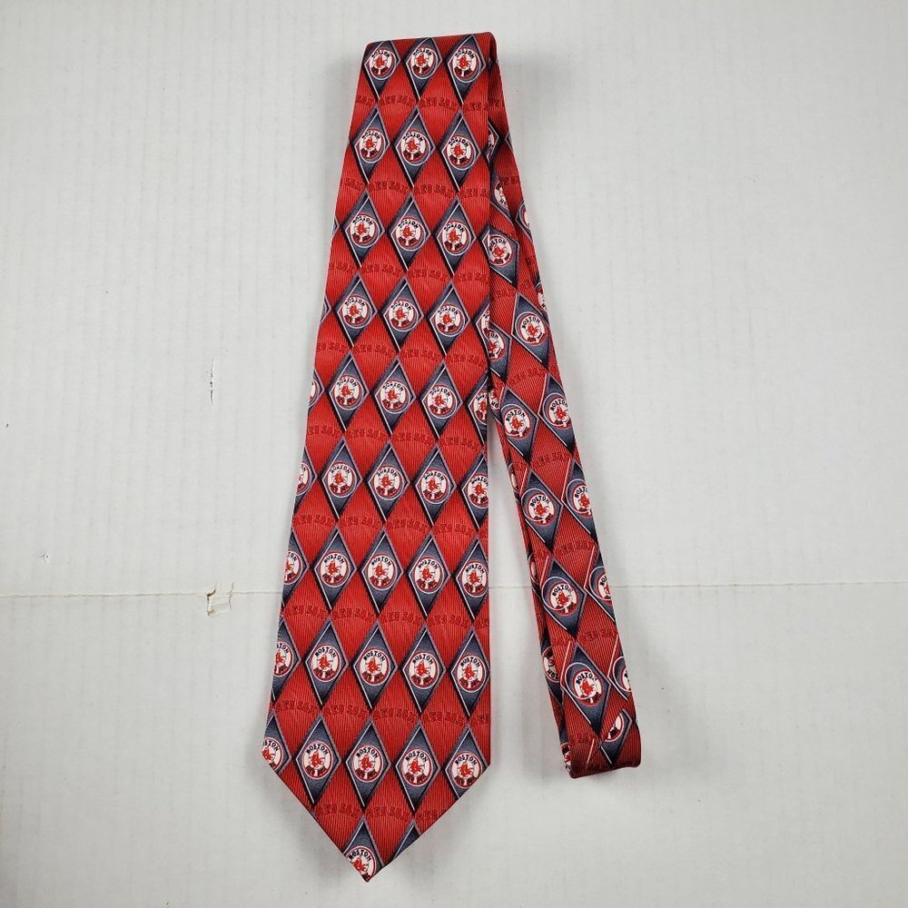 MLB‎ Baseball Eagle Neckwear Boston Red Sox All Over Logo Print Silk Wide Tie